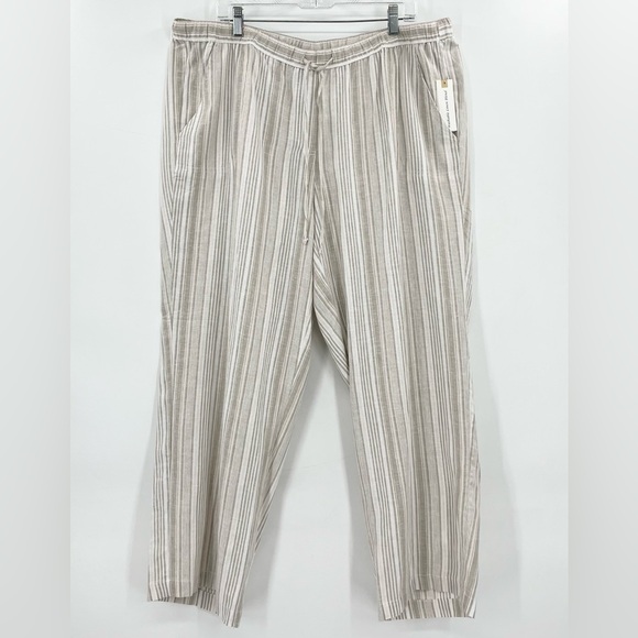 NWT Land n Sea Tan Striped Linen Blend Wide Leg Pants 2X - Picture 1 of 12